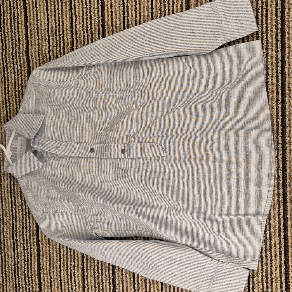 EIGHT + SAND Grey Striped Linen Cotton USA Sz XS‎ Womens Long Sleeve Shirt Top